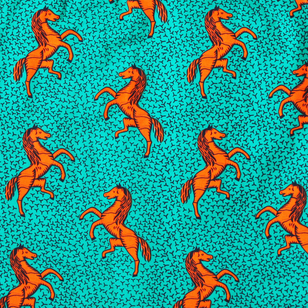 Adult Unisex Button Down Shirt Mandarin/Classic "Wild Horses, Orange and Turquoise"