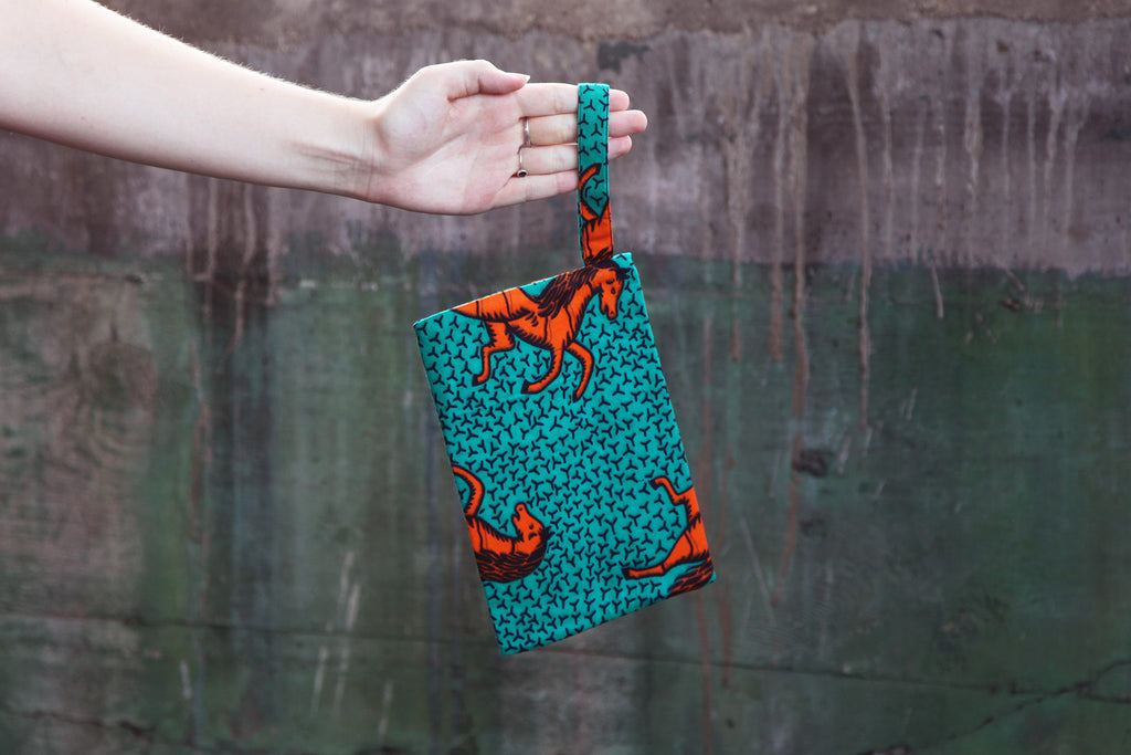Zipper Pouch "Wild Horses, Orange and Turquoise"