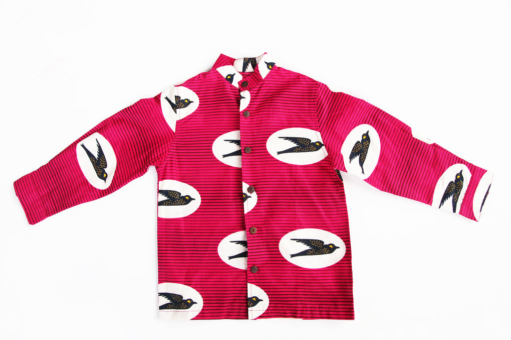Unisex Children's Button Up Shirt "Birds Flying High, Pink"
