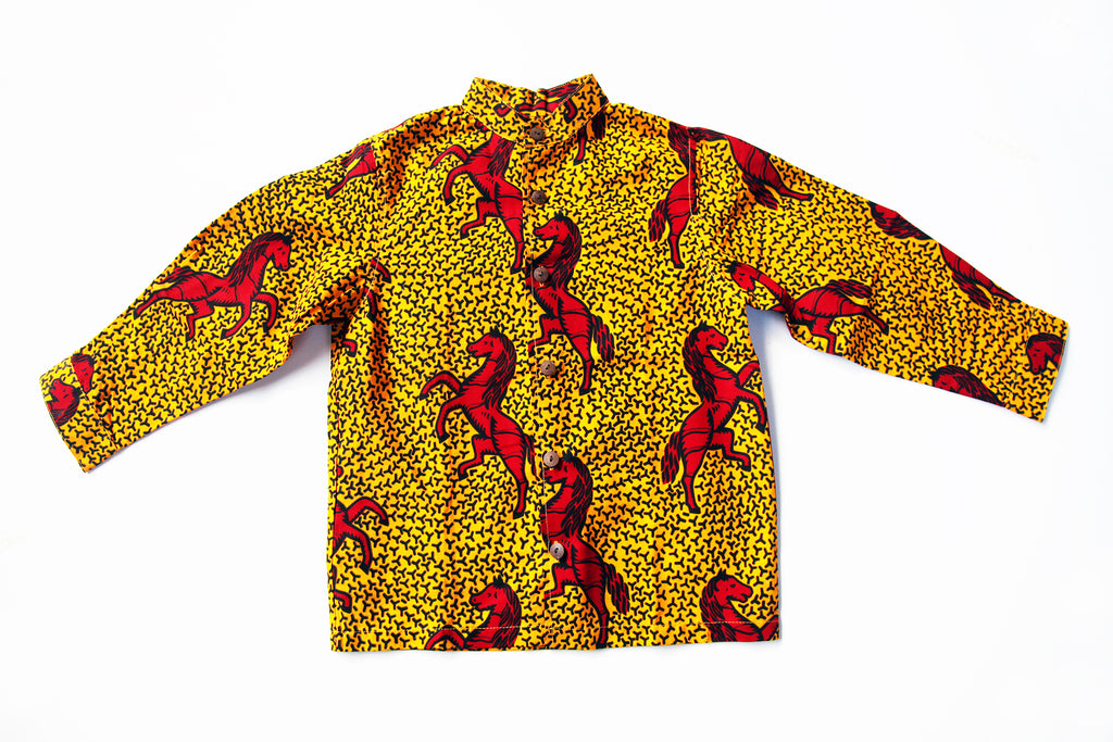 Unisex Children's Button Up Shirt "Wild Horses, Red and Orange"