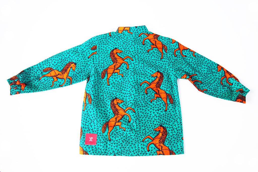 Unisex Children's Button Up Shirt "Wild Horses, Orange and Turquoise"