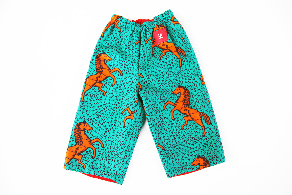 Baby and Toddler Reversible Pants "Wild Horses, Orange and Turquoise"