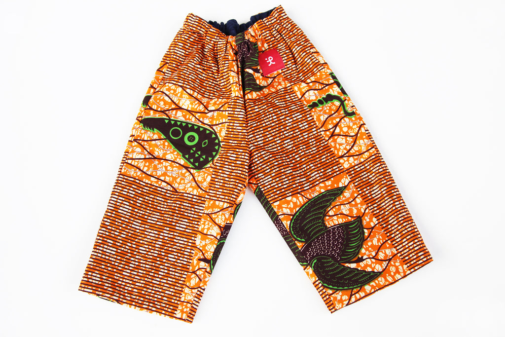 Baby and Toddler Reversible Pants "Migrating Cranes, Orange"
