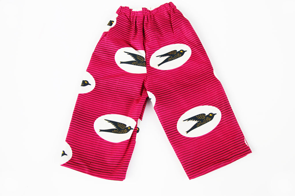Baby and Toddler Reversible Pants "Birds Flying High, Pink"