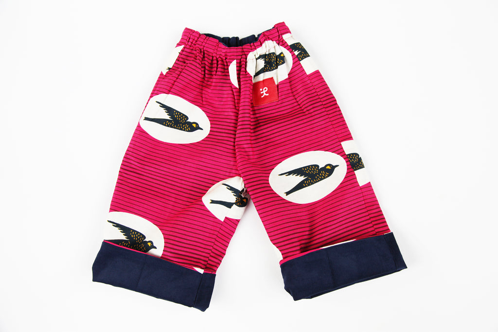 Baby and Toddler Reversible Pants "Birds Flying High, Pink"
