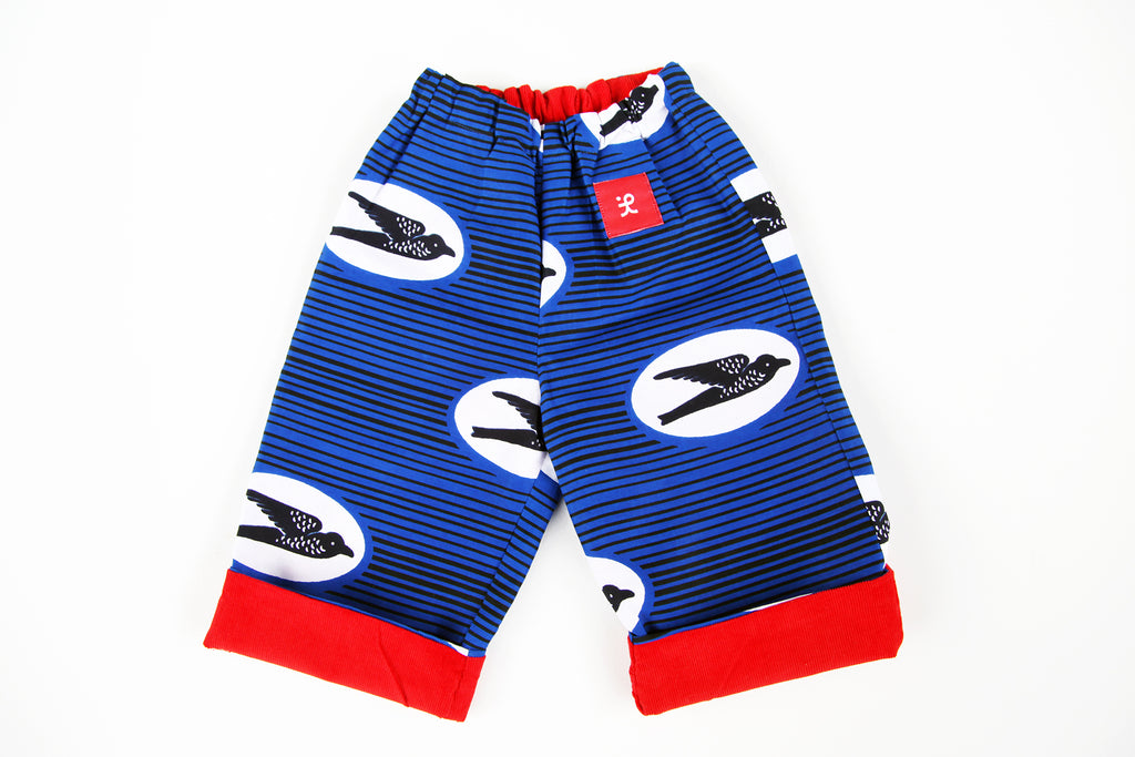Baby and Toddler Reversible Pants "Birds Flying High, Blue"