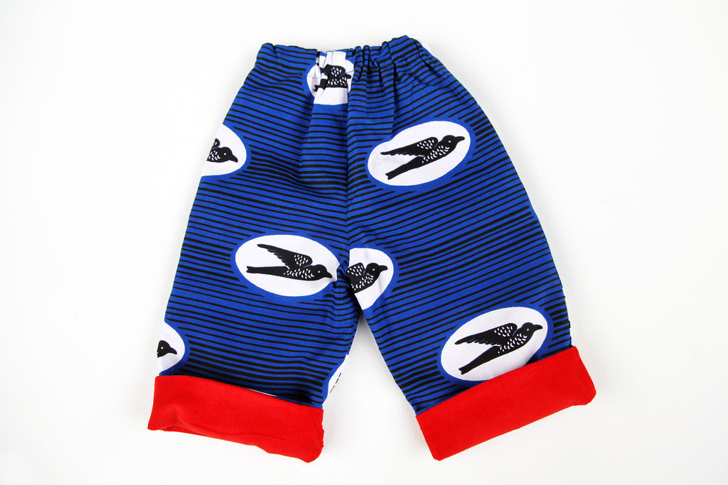 Baby and Toddler Reversible Pants "Birds Flying High, Blue"