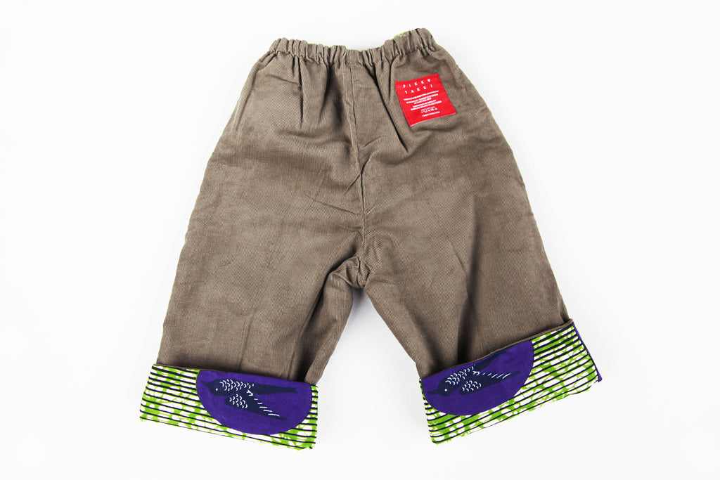 Baby and Toddler Reversible Pants "Birds Flying High, Green and Purple"