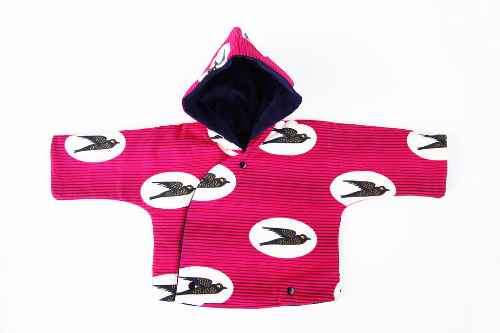 Kids Unisex Hooded Kimono "Birds Flying High, Pink"