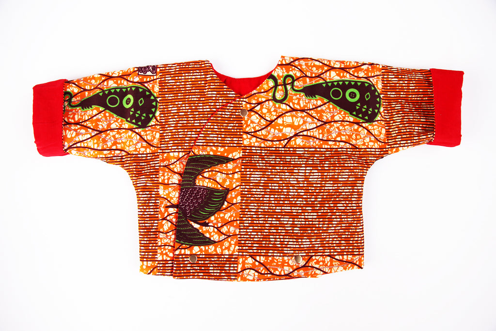 Kids Unisex Classic Kimono "Migrating Cranes, Orange"