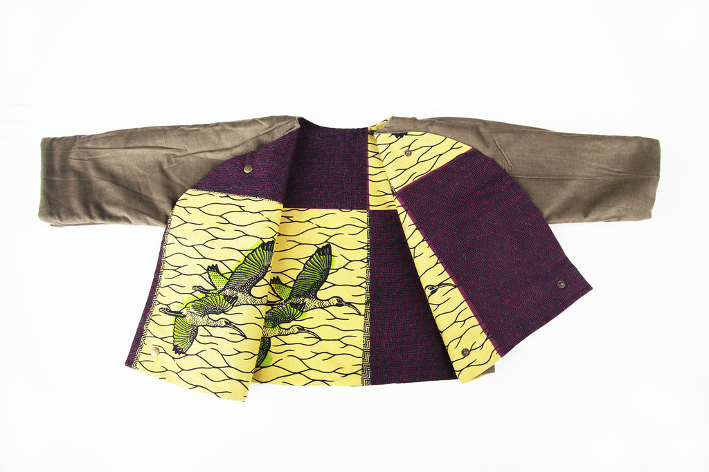 Kids Unisex Classic Kimono "Migrating Cranes, Yellow and Purple"