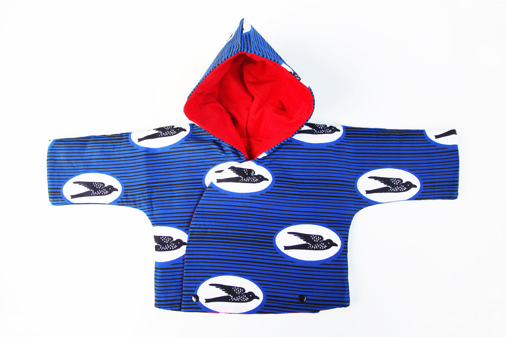 Kids Unisex Hooded Kimono "Birds Flying High, Blue"