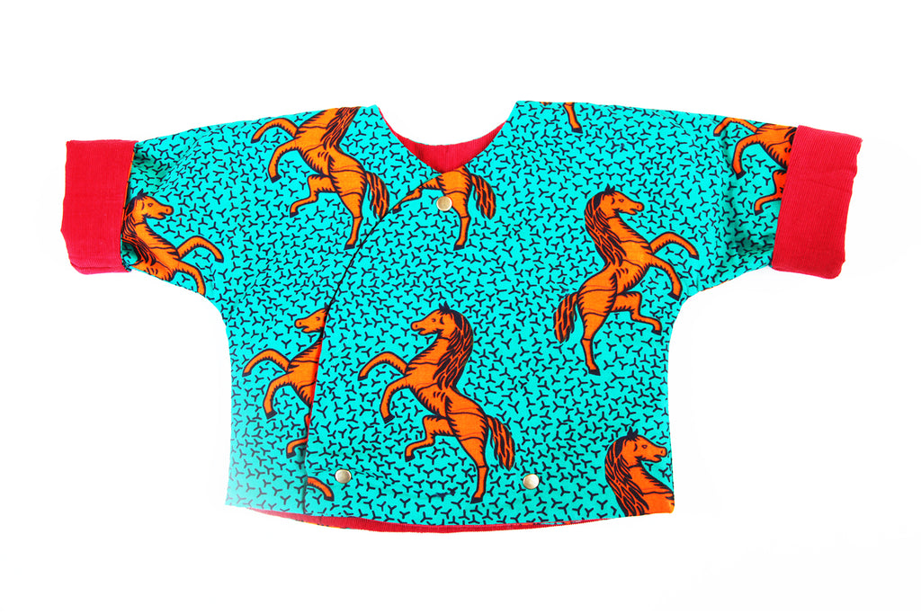 Kids Unisex Classic Kimono "Wild Horses, Orange and Turquoise"