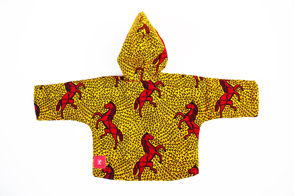 Kids Unisex Hooded Kimono "Wild Horses, Red and Orange"
