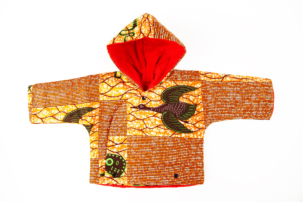 Unisex Hooded Kimono "Migrating Cranes, Orange"