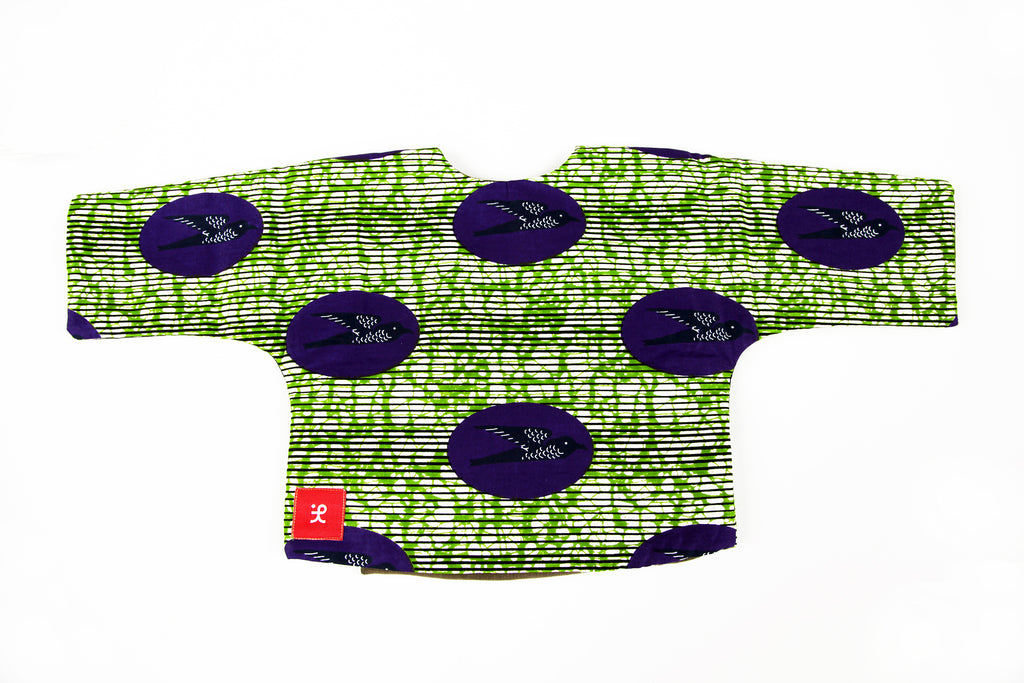 Kids Unisex Classic Kimono "Birds Flying High, Green and Dark Purple"