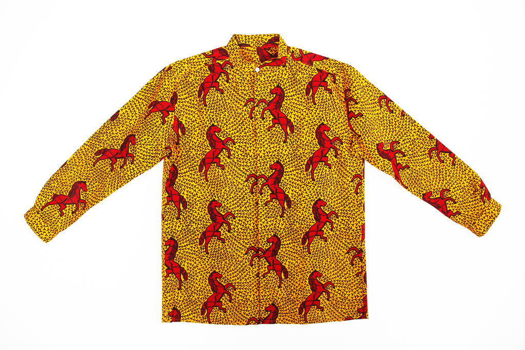 Adult Unisex Button Down Shirt Mandarin/Classic "Wild Horses, Red and Orange"
