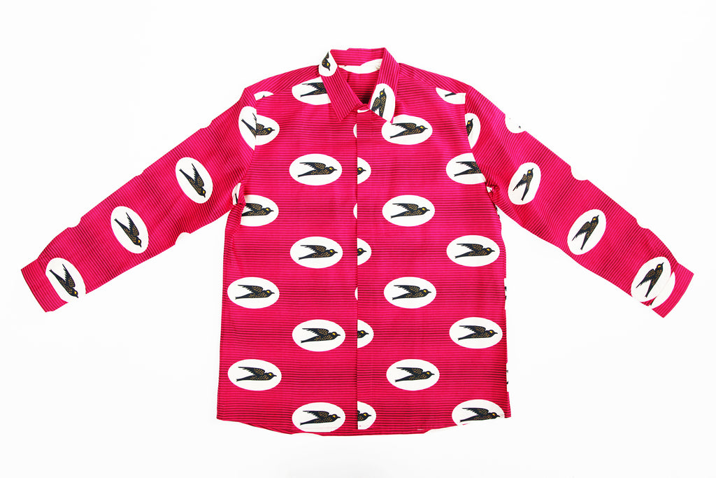Adult Unisex Button Down Shirt Classic "Birds Flying High, Pink"